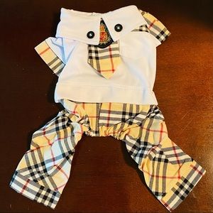 Preppy Dog Outfit w/Tie Plaid Design Size Medium